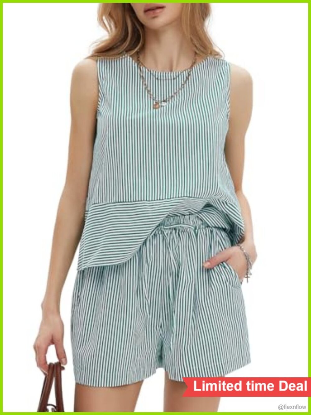 Womens 100% Cotton Two Piece Tank Top Shorts Set Sleeveless Summer Outfit